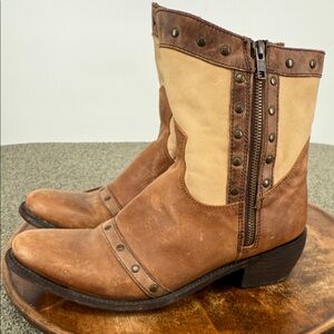 Independent Boot Company Boots Wm 10 Brown Leather Western Cowboy Studded Ankle